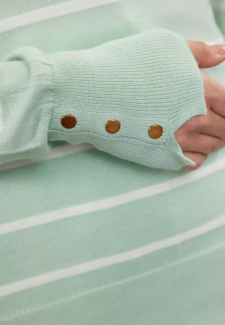 Mint Mercerized Look Premium Yarn / Special Yarn Striped Knitwear Sweater TWOAW23KZ01693