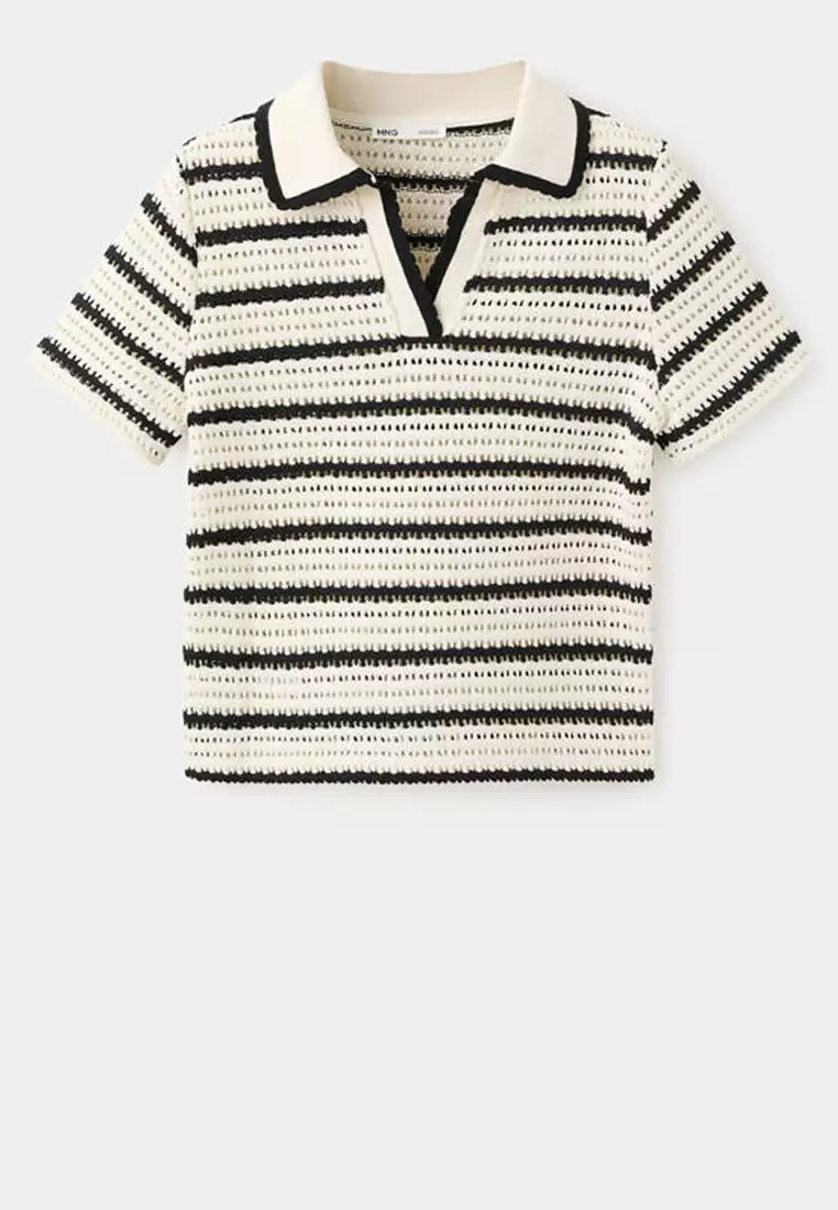 Striped Crochet Polo Shirt