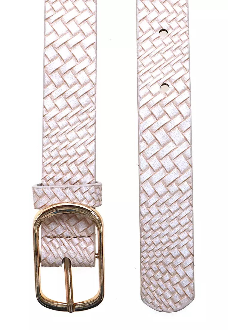 Fern Belt Gesper Ikat Pinggang Wanita Motif Classic Comfortable Material Kulit Leather ORIGINAL - White