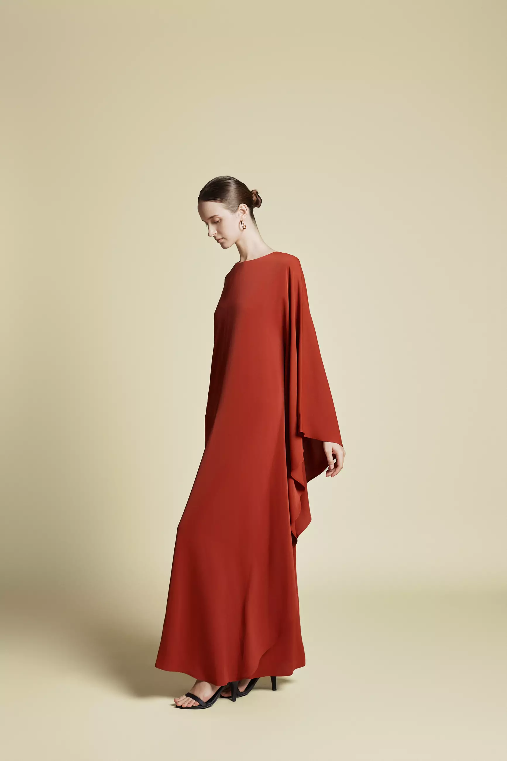 DEMURE&CO - Asymmetrical Kaftan in  Crepe de Chine Teracotta - Dress