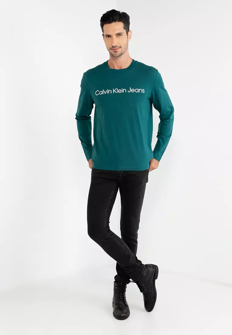 【CK JEAN】RELAX FIT INSTITUTIONAL LOGO LONG SLEEVE T-SHIRT Relaxed Long Sleeve Logo T-shirt Calvin Klein® | IB0IB02531PGB