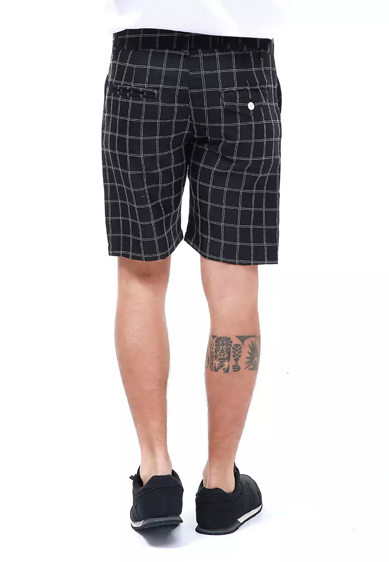 Rissham Celana Pendek Chino Pria Motif Tartan Casual Short Pants Material Cotton ORIGINAL - Black