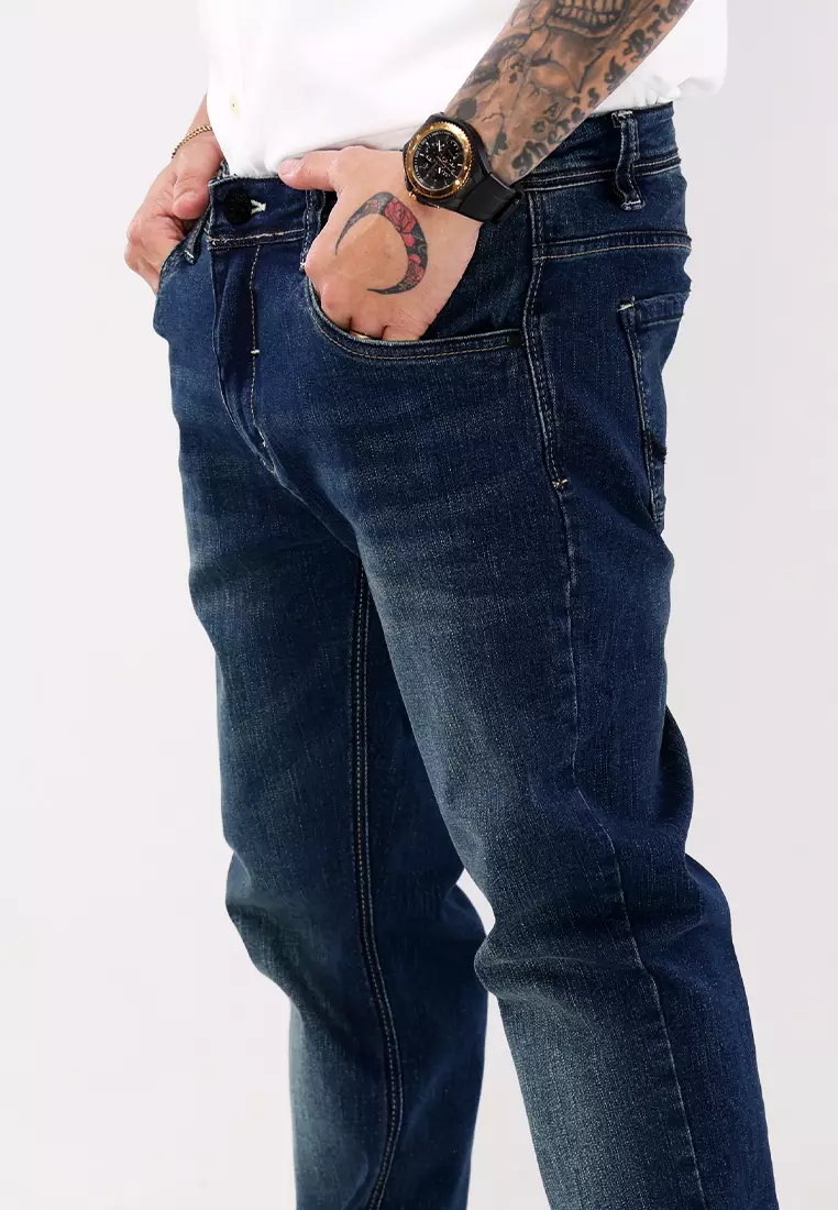 Denim Long Pants Slim Tapered Fit Stretch
