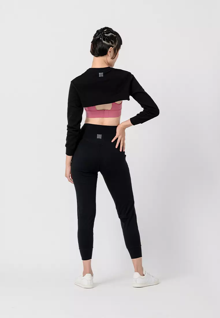 HAPPYFIT Drop Shoulder Super Crop Sweatshirt - Black