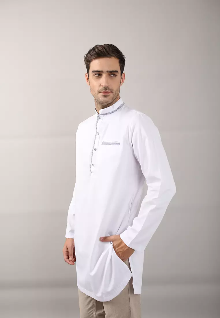 LGS - Baju Koko Kurta - Katun Premium - Lengan Panjang - Reguler Fit - Putih - Satu Kantong - CSH.285.S1141K.378.C-L/S