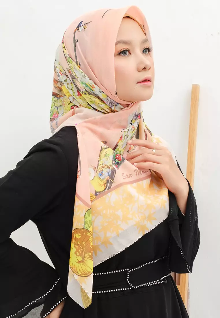 Ahpoong Signature Square Voile Scarf Hijab Premium Segi Empat Peach