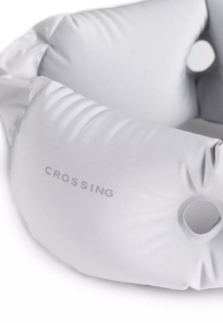 Crossing Inflatable Air Pump Neck Travel Pillow  Grey
