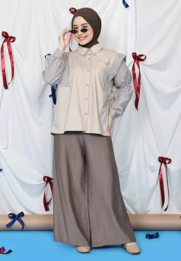 Liya Mix Stripe Shirt - Khaki M18862 R28S1