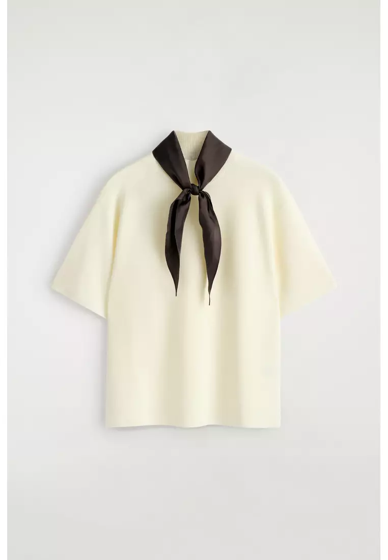 SCARF-DETAIL MERINO WOOL T-SHIRT