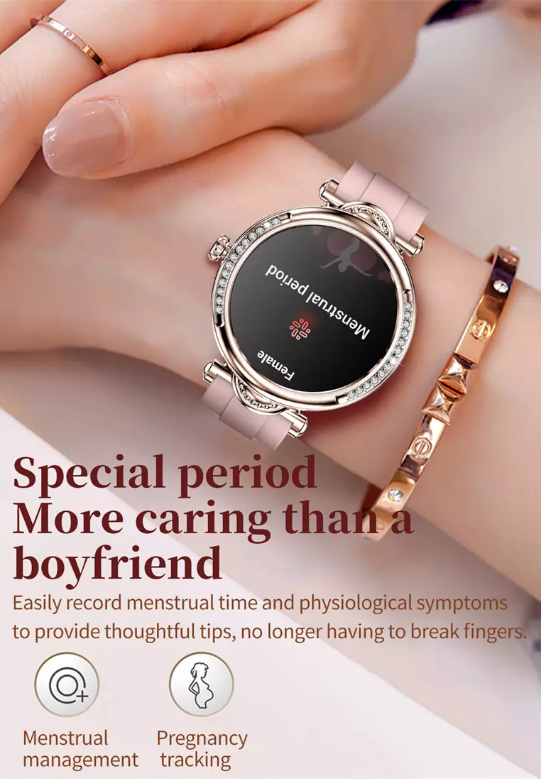 SmartWatch Wanita CF32 Luxury Berlian Layar Terang 1.27'' HD Bluetooth Call Jam Pintar Hitam dengan gelang gratis