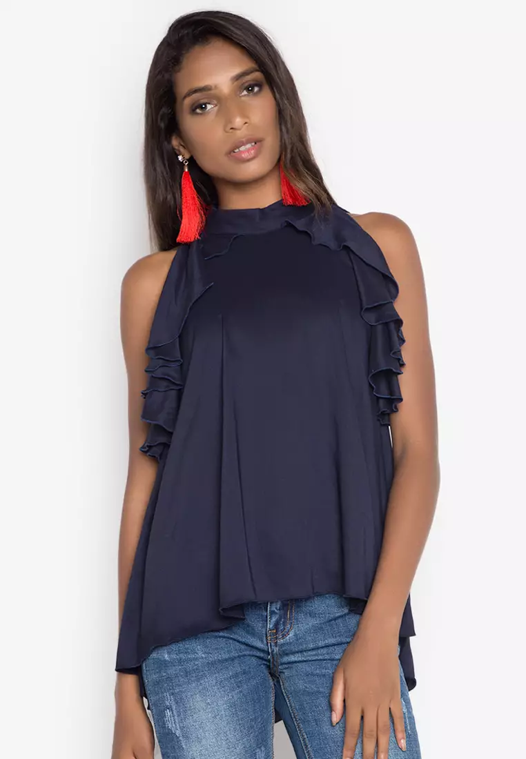 Ruffle neck sleeveless top top