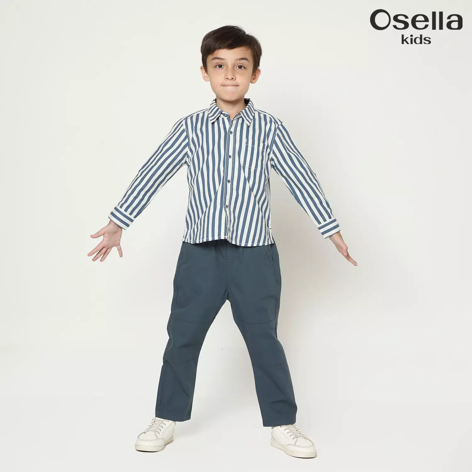Osella Enzo Stripe Regular Fit Shirt In Blue 2237500736 | Kemeja Garis Garis Lengan Panjang Anak LakI Laki