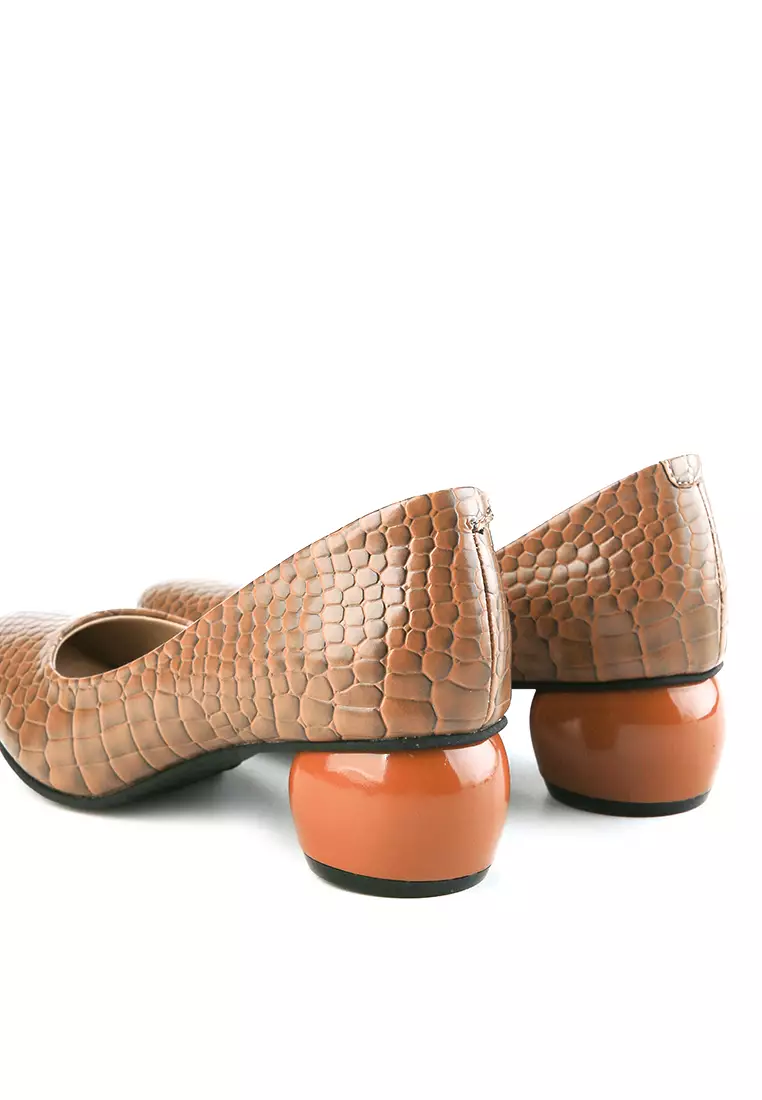 Celine Sepatu Pantofel Wanita Kantor Pumps - Mustard Croco