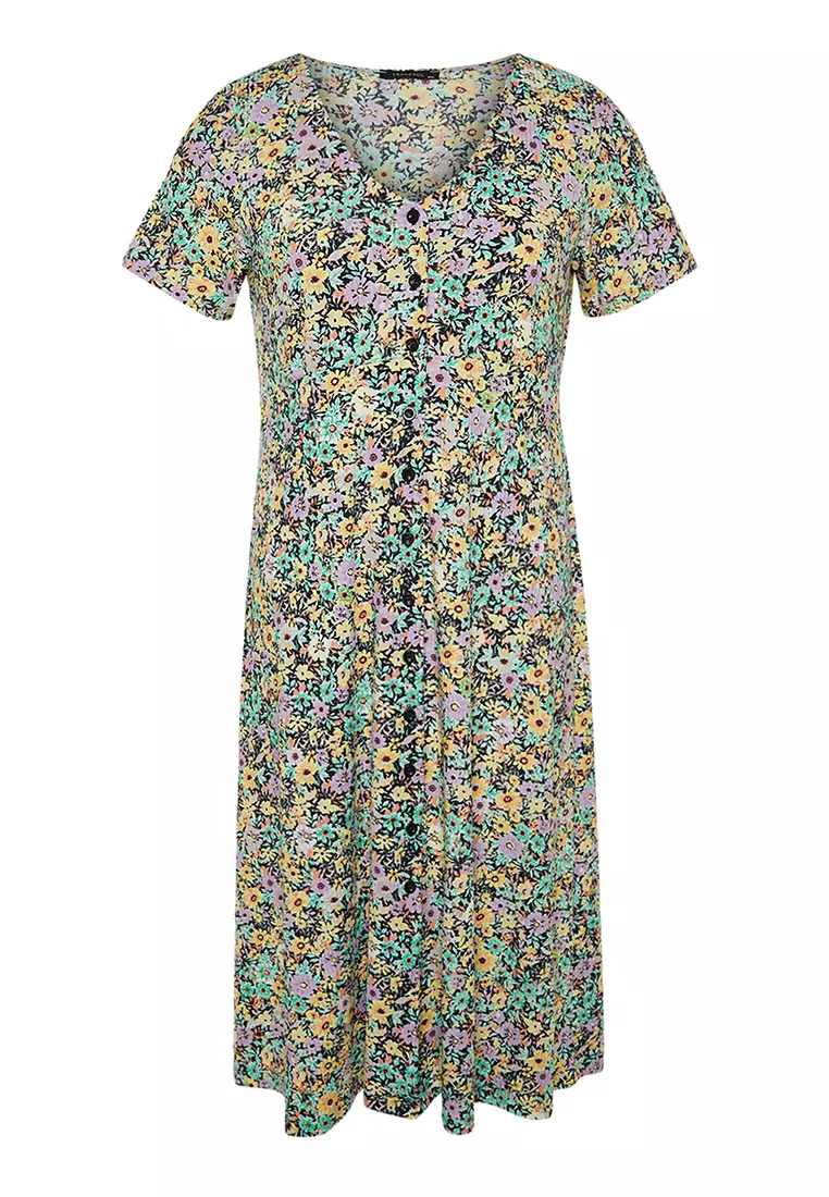 Plus Size Floral Pattern Midi Dress