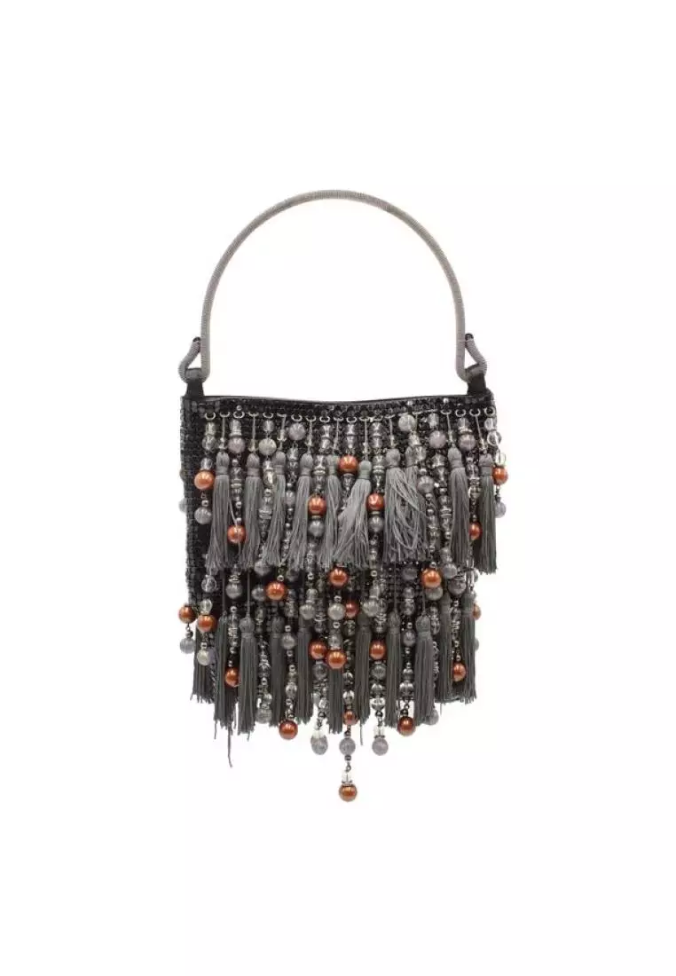 Pre Loved GIORGIO ARMANI Metallic Handbag with Tassels and Crystal Embellishments