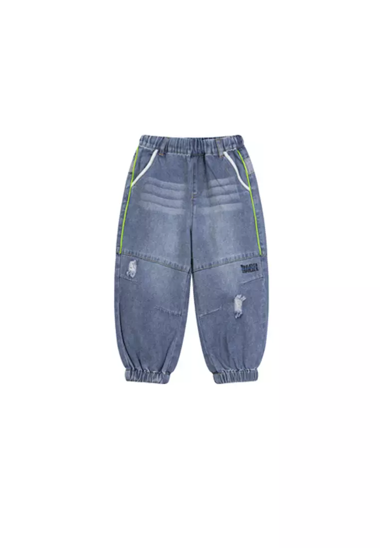 Denim Joggerpants With Ripped Design