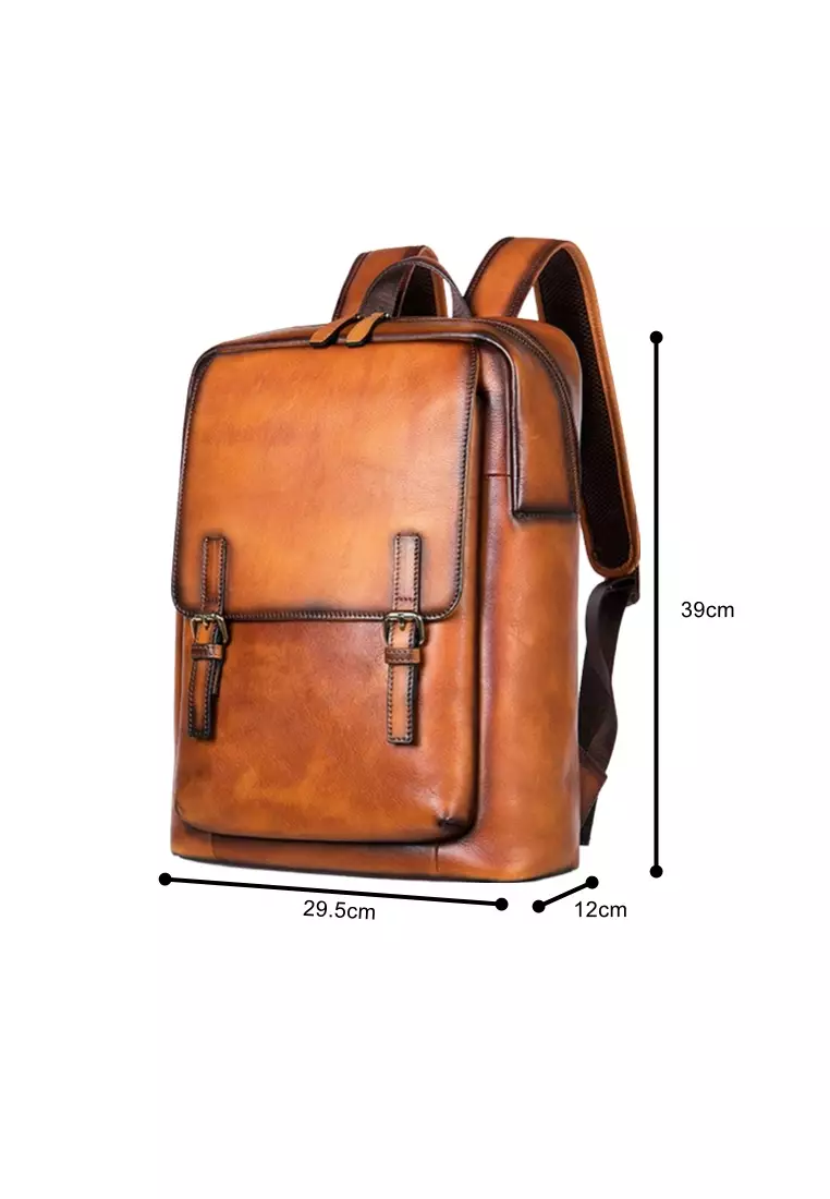 Buy Lara Men's Retro Plain Cow Leather Business Backpack 2023 Online ZALORA Singapore