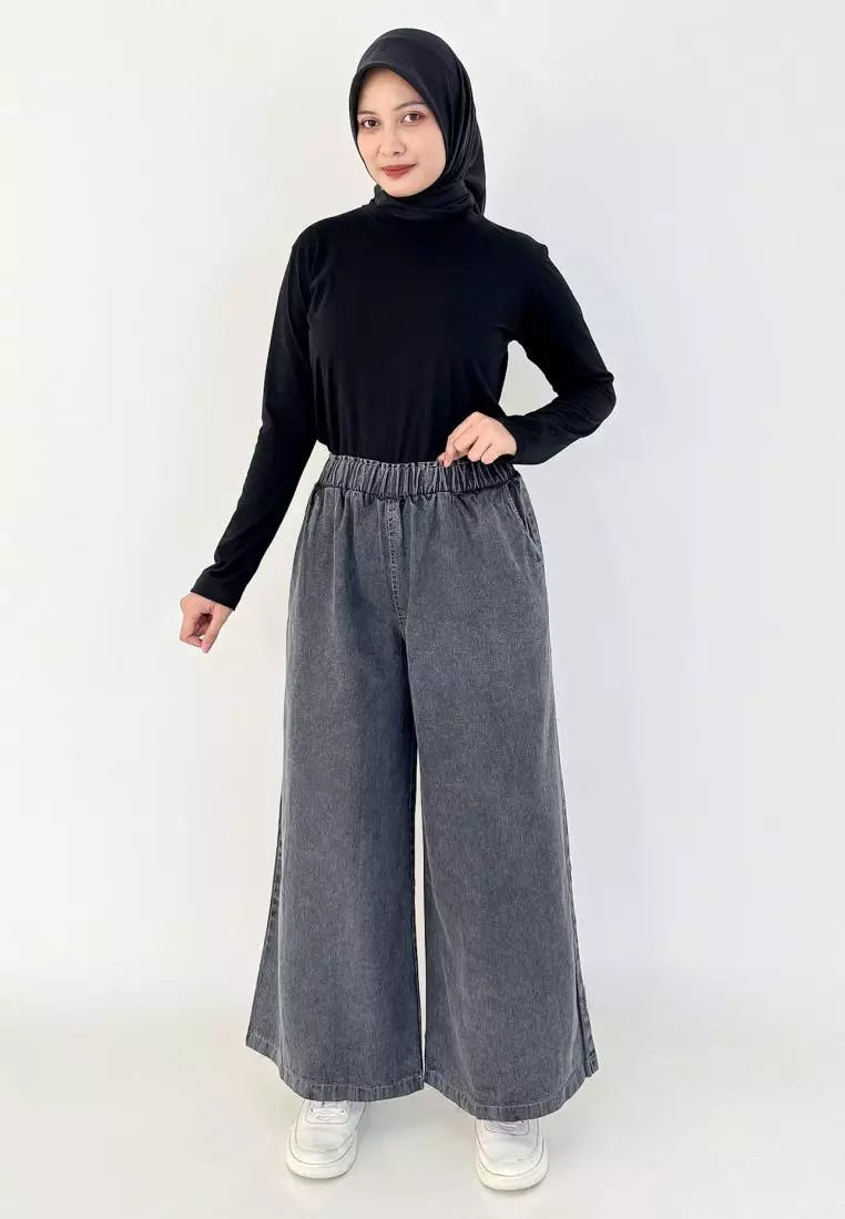 LEZAHRASIGNATURE Jasmin Denim Kulot (Celana Panjang Basic Wanita) Fit BB 43-80 kg