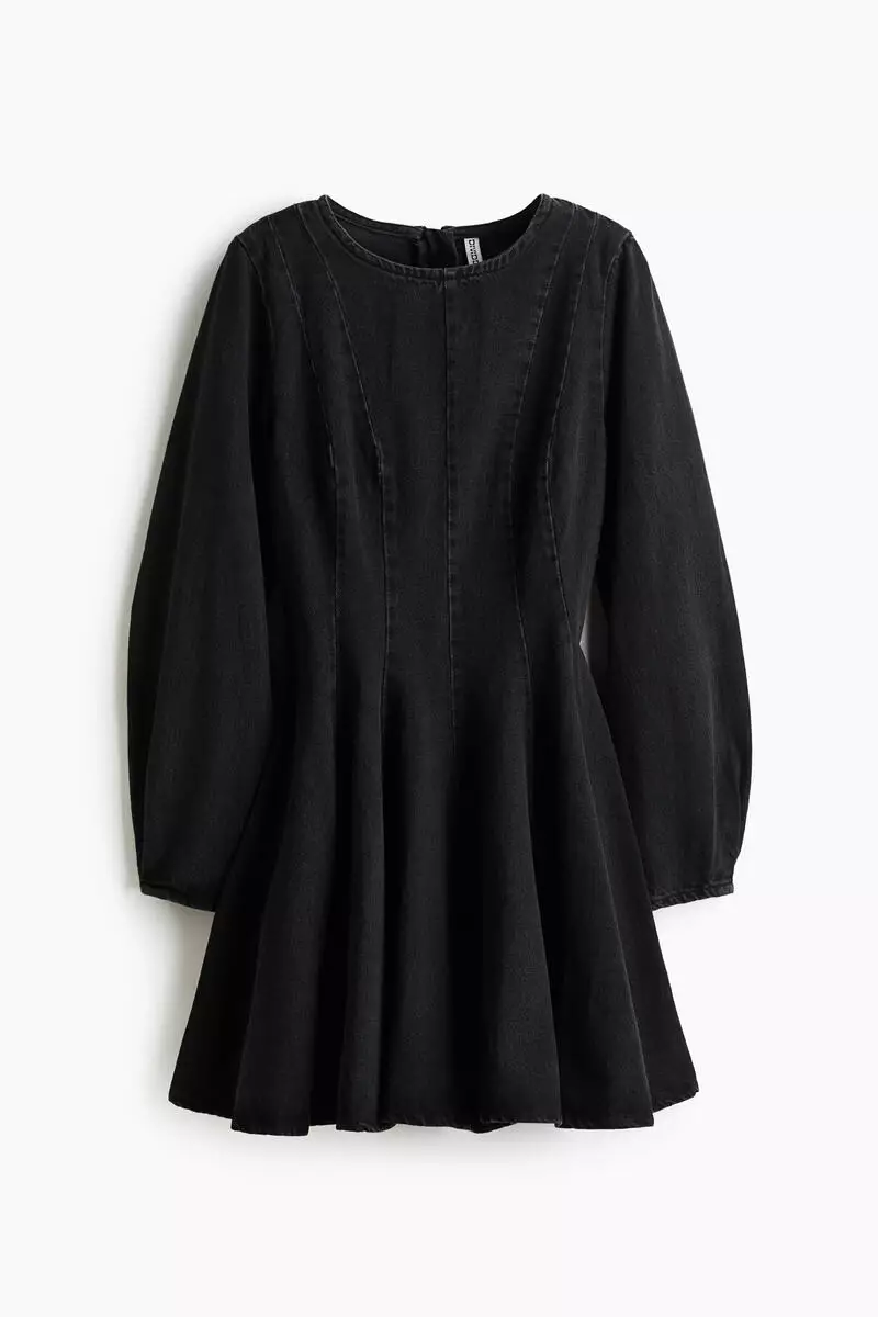 Flared-skirt denim dress