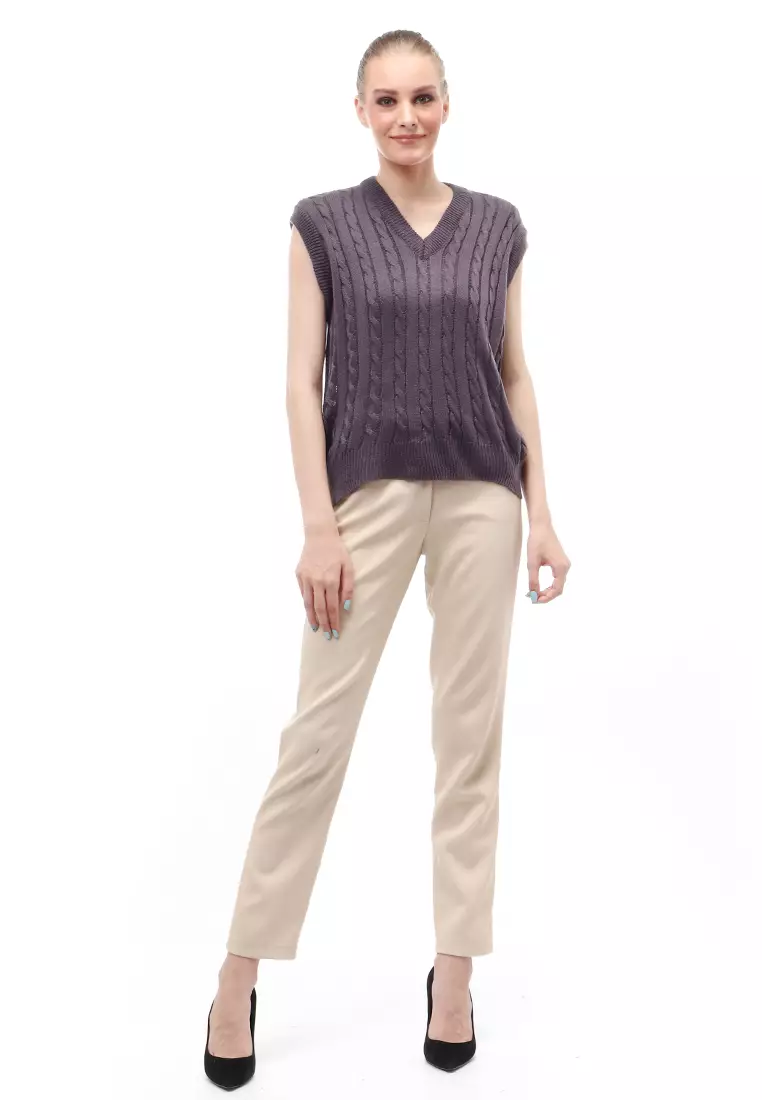 Urice Vest Rajut Atasan Wanita V-neck Sleeves Design Elegant - Dark Grey