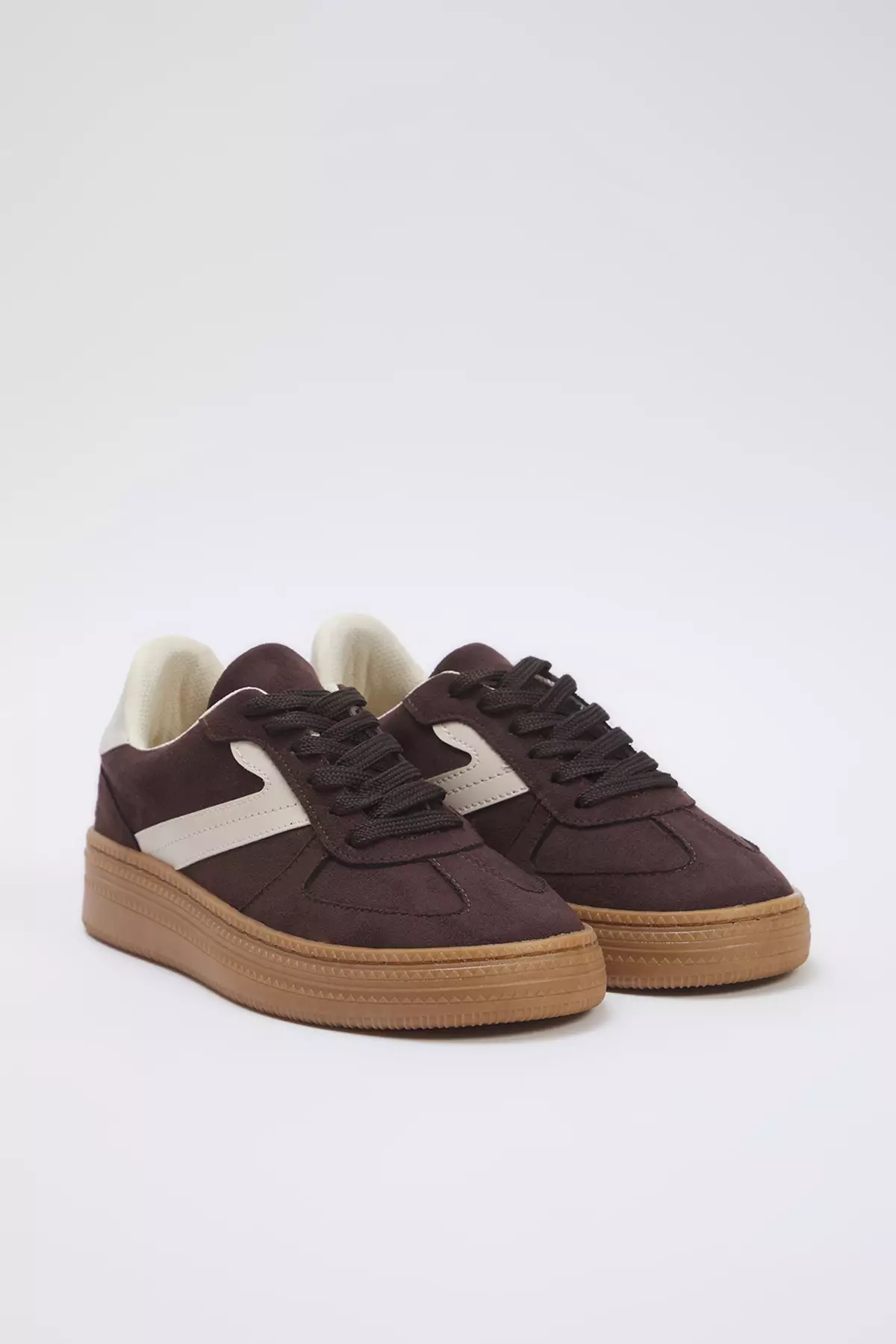 Dark Brown Two Lace-Up Dual-Use Women's Retro Sneakers Takss25Sn00009