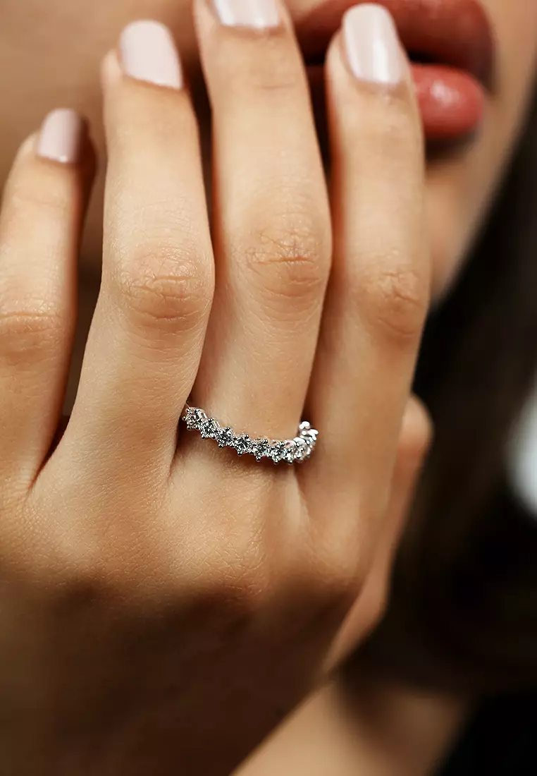 Multi-Prong Lab Grown Diamond Half-Eternity Ring in 18K White Gold