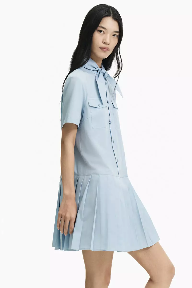 Pleated scarf-collar dress