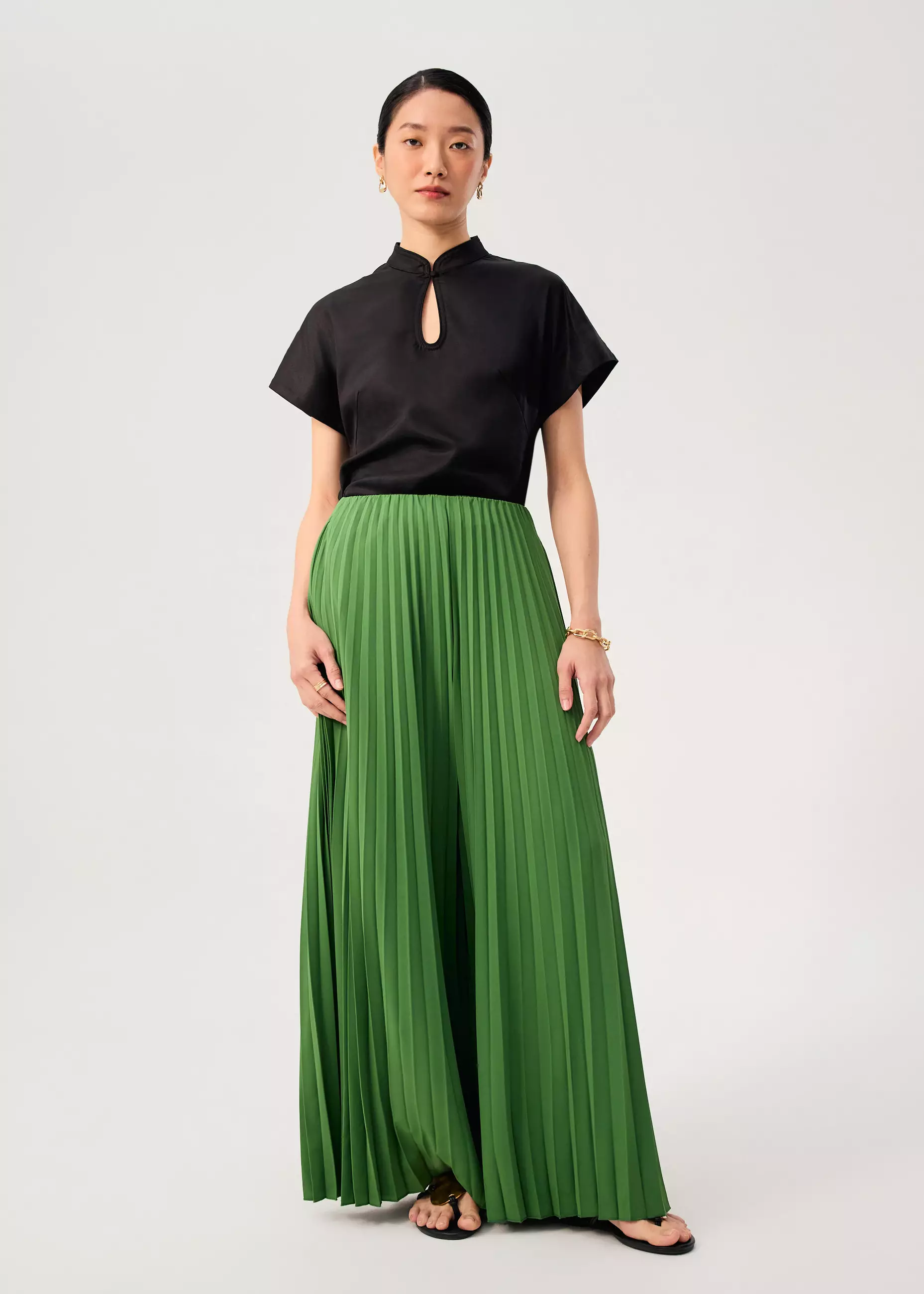 Celana Panjang Wanita - PETITE Leggy™ Wei Elastic Sunray Pleated Palazzo Pants