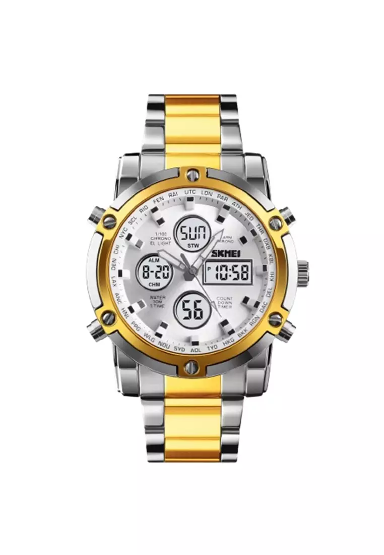 Jam Tangan Kasual Digital Analog Pria LED 1389 Waterproof 30M Strap Tali Material Stainless Steel TQ98 ORIGINAL