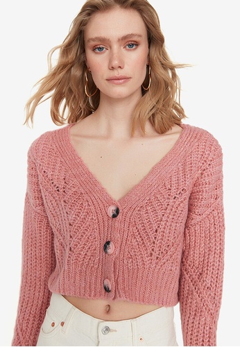 Trendyol pink Chunky Knit Crop Cardigan 3242CAA116EEDFGS_1