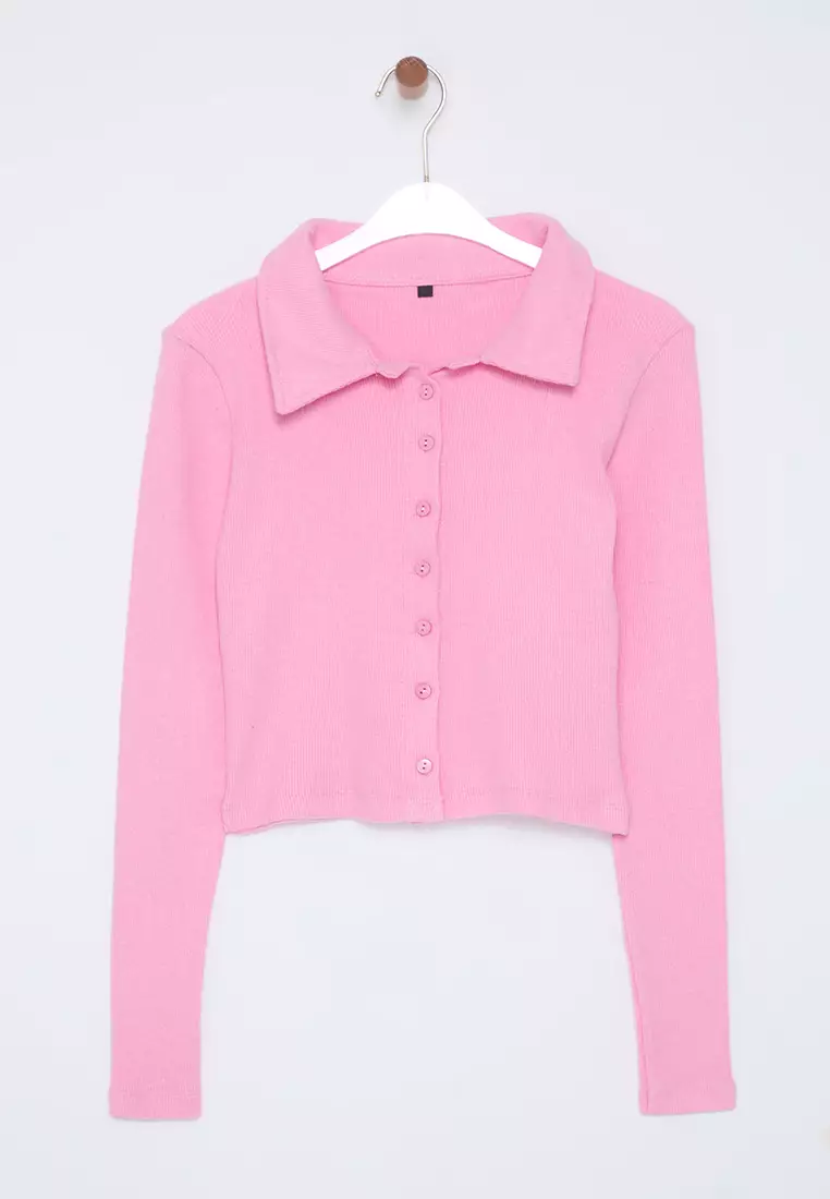 Button Detail Crop Knitted Top