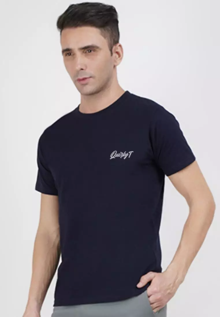 宇航员钓鱼图案藏青色棉质短袖必备 T 恤