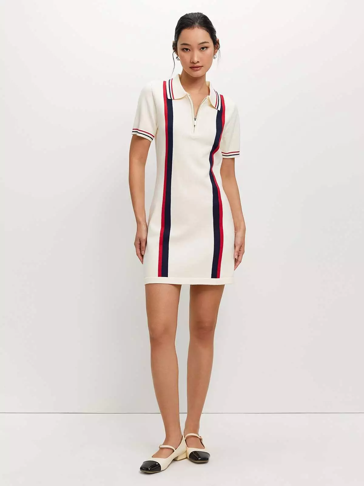Striped Zipper Dress - Ivory
