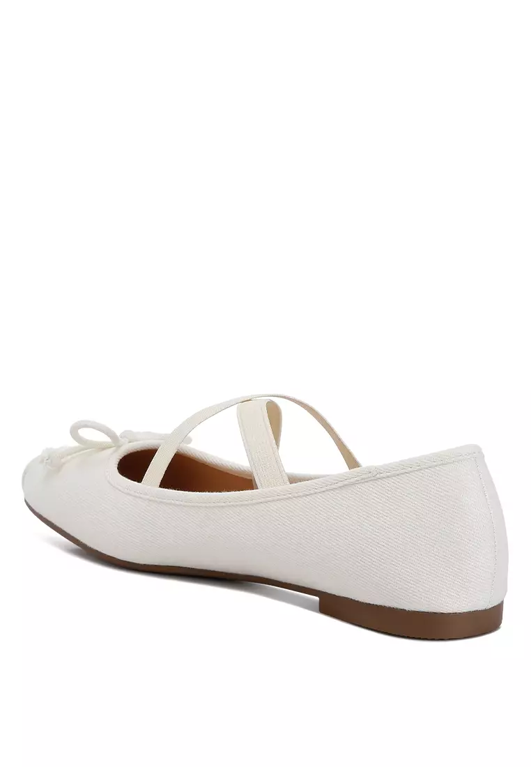 Beige Criss Cross Strap Ballet Flats