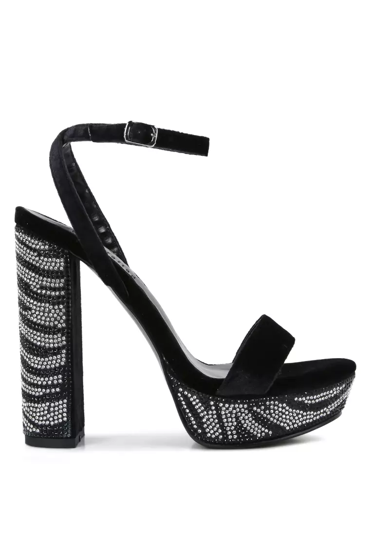 Buy RAG CO Black Diamante Platform Heel Sandals 2024 Online