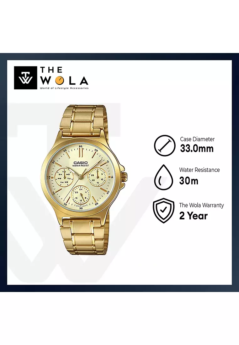 Women's Analog Watch LTP-V300G-9A Gold Stainless Steel Band Watch for ladies