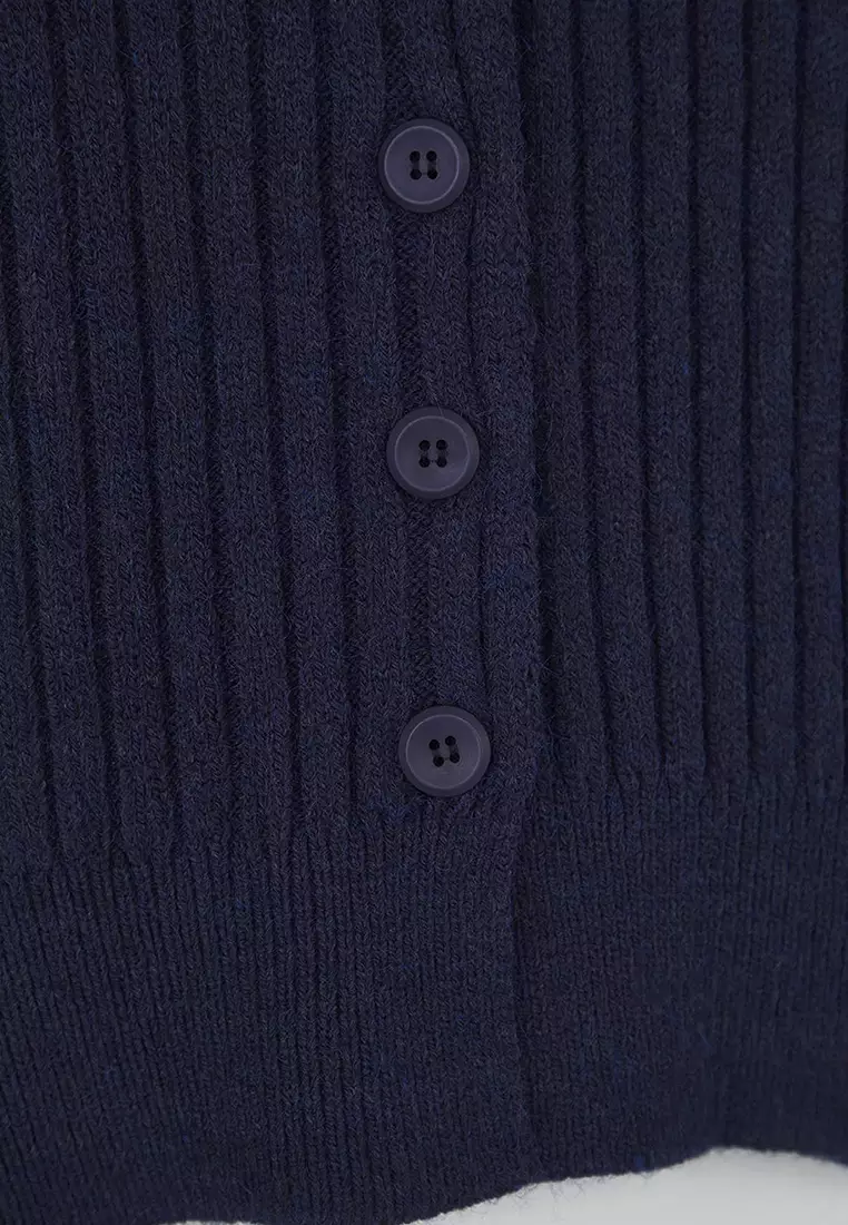 Wardrobe Essentials Navy Blue Wide-Cut Ribbed Soft Textured Knit Cardigan | Twoaw26Hi00091