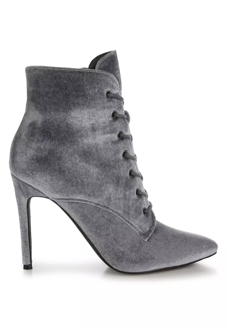 Discount on London Rag  shoes - SKU: Velvet High Heeled Boots in Grey