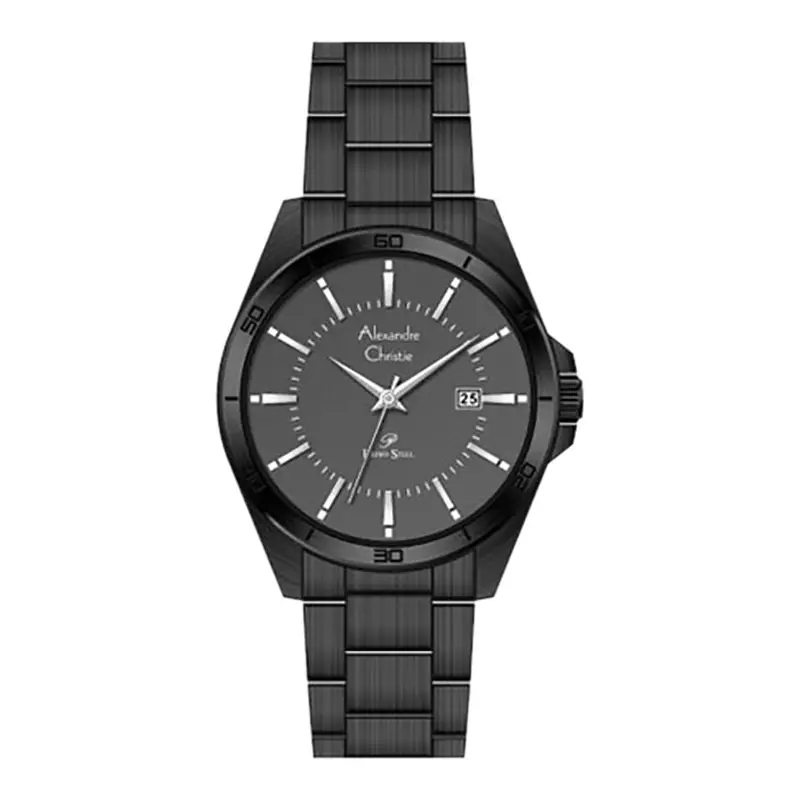 Jam Tangan Wanita Alexandre Christie Primo Steel AC 1011 LD BIPBA Ladies Black Dial Black Stainless Steel Strap