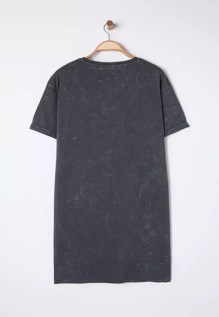 Crew Neck Washed Knit Plus Size T-Shirt Dress