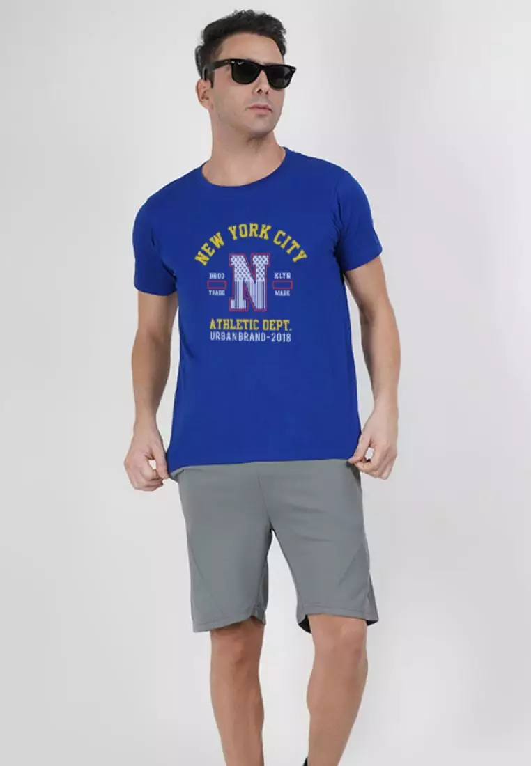 Newyork City Royal Blue Cotton Short Sleeve Crew Neck Relaxed Tee