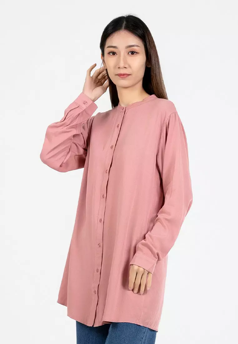 Forest Ladies Rayon Shirt Women Long Sleeve Tunic - 822405-59LotusPink