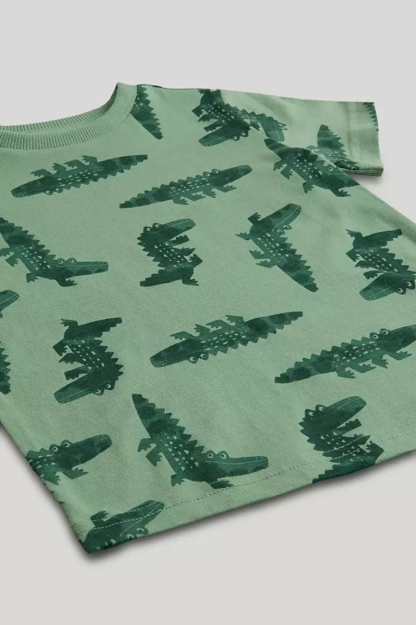 Mothercare Green Crocodile Shorts and T-Shirt Outfit - Set Baju Bayi Laki-laki (Hijau)
