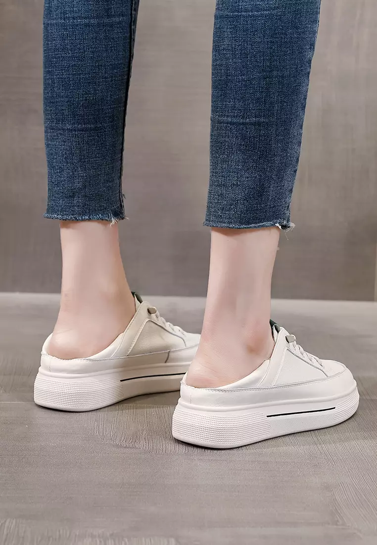 Genuine Leather Flat White Sneakers RX-Y5990
