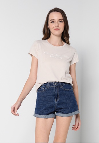 Abercrombie & Fitch beige ZALORA Exclusive Embroidered Logo Tee A434BAA44A8127GS_1