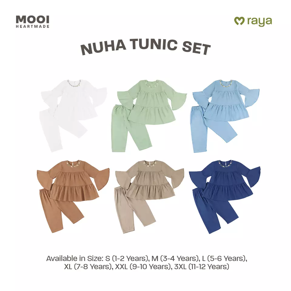 Mooi Setelan Anak Perempuan Raya Collection Nuha Tunik Set - Dusty Blue