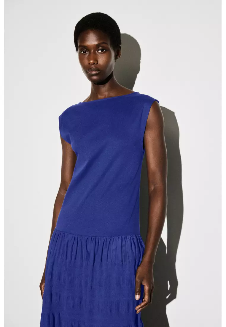 TIERED GATHERED MIDI DRESS