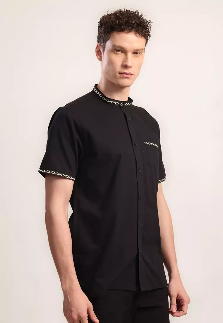 MOC Kemeja Shanghai Lengan Pendek Pria Fauzan - Black