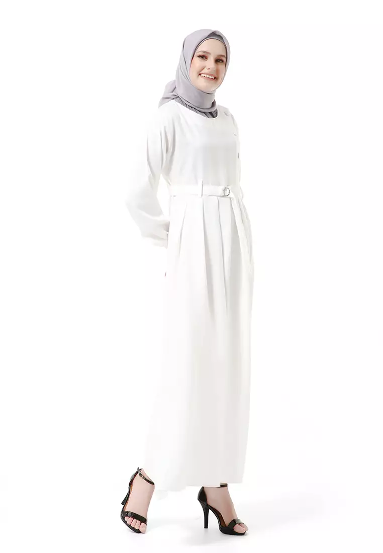 Nelly Gamis Dress Muslimah Wanita Long Sleeve Premium High Quality - Putih