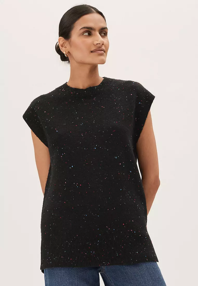 Jual Marks & Spencer Textured Crew Neck Knitted Vest Original 2024